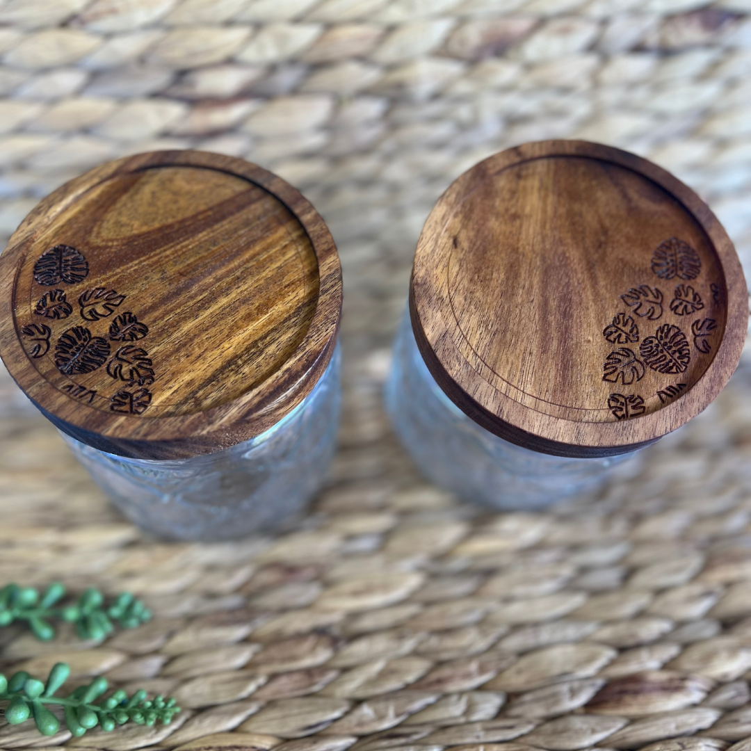 Wooden Monstera Lid for Glass Org
