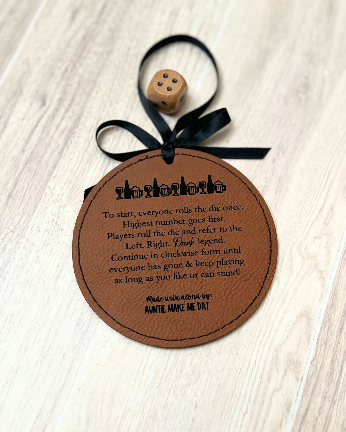 Left. Right. Drink Leather Round Ornament