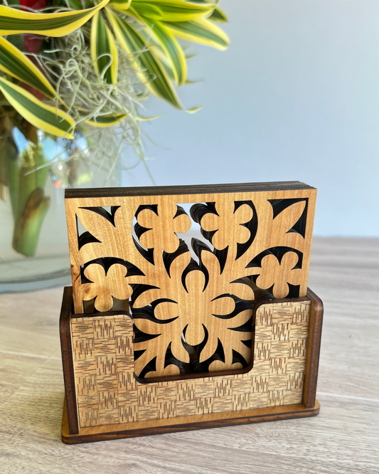 Coaster Set - Plumeria Hawaiian Quilt Block
