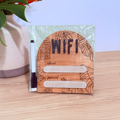 Wifi Password Board – Erasable Wooden Display with Tropical Design